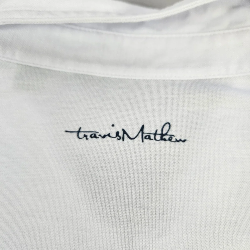 Travis Mathew Polo Shirt Mens L White USA Flag Golf Pima Cotton Blend - Picture 8 of 8